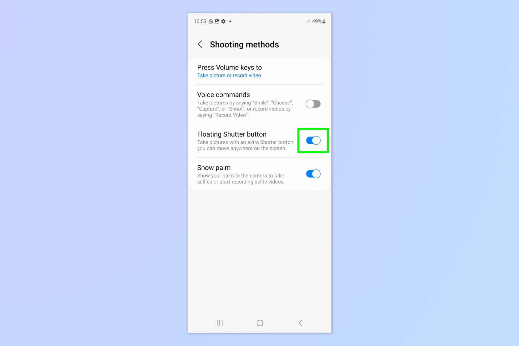 Samsung Galaxy デバイスでフローティング カメラ シャッター ボタンを有効にする方法