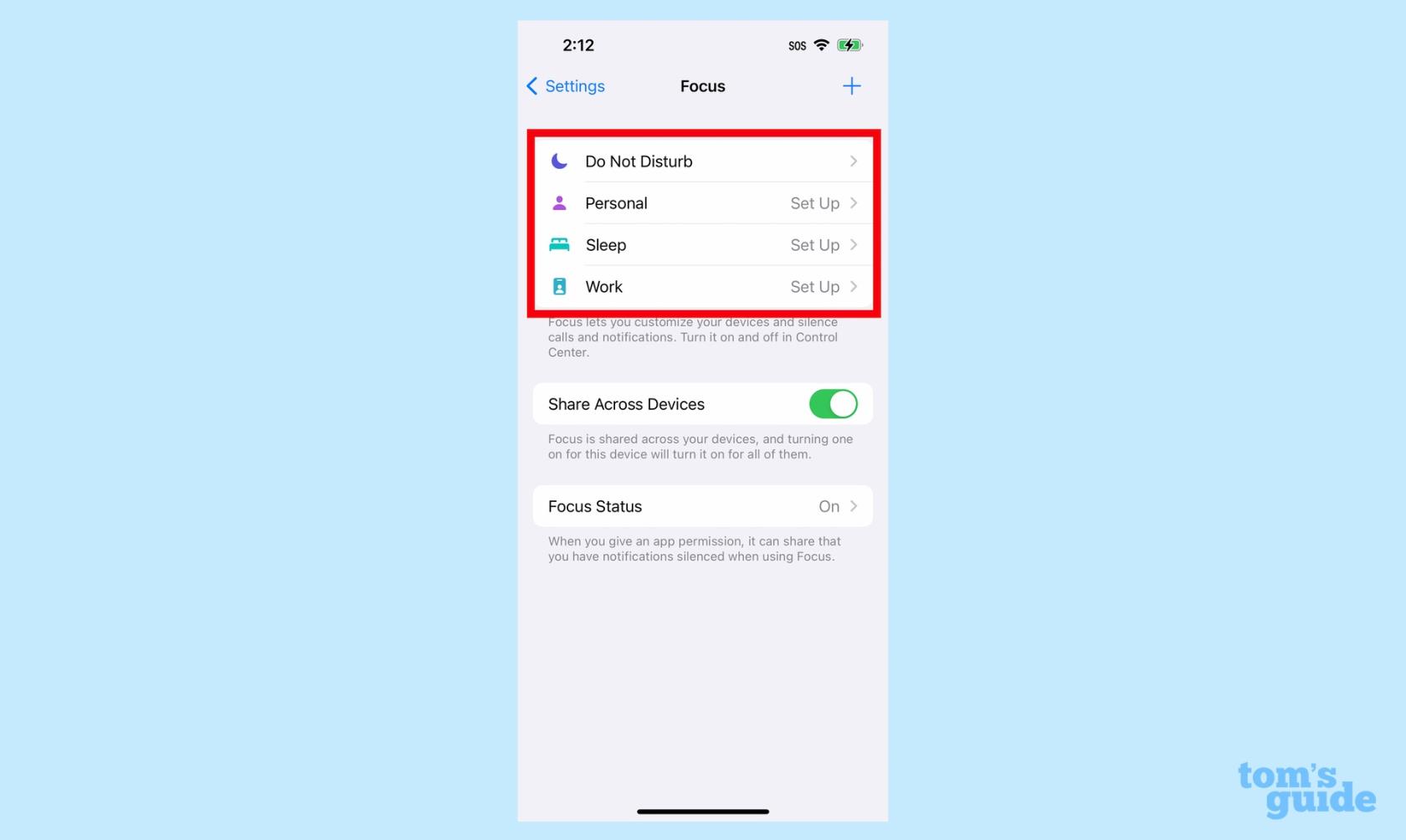 iOS 16 で iPhone にフォーカス モードを設定する方法