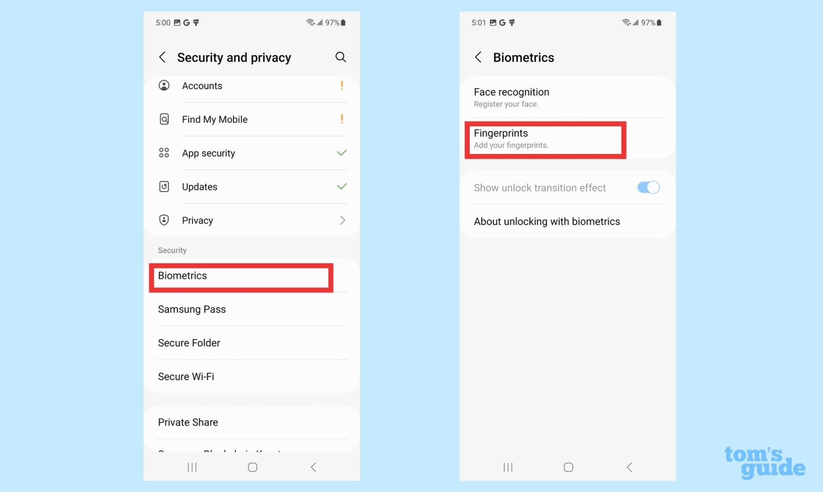 Galaxy S23に指紋センサーを設定する方法