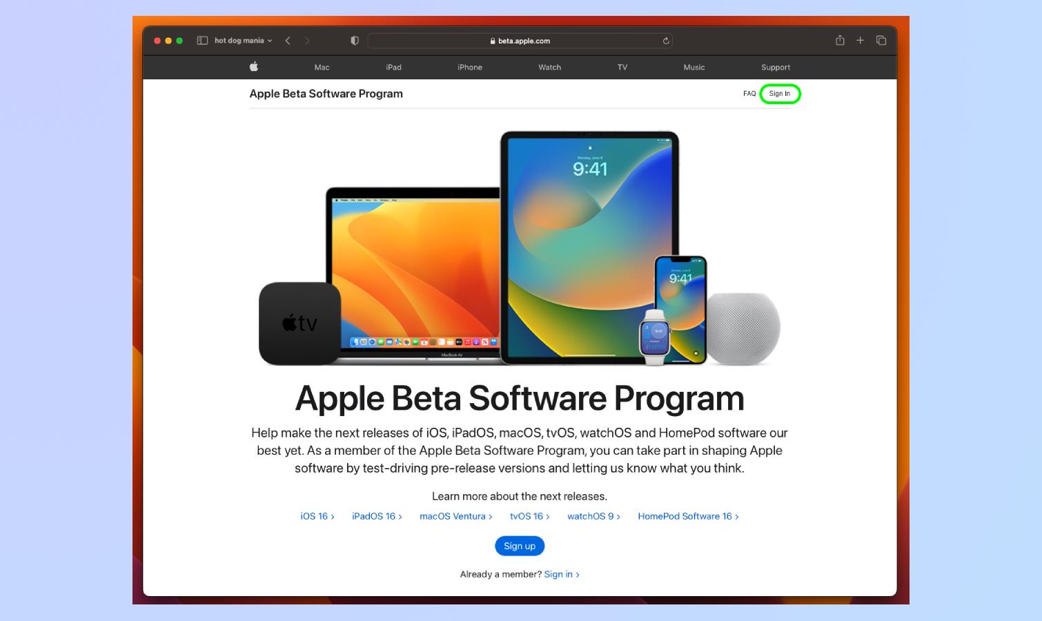 macOS Sonoma パブリック ベータ版をダウンロードする方法