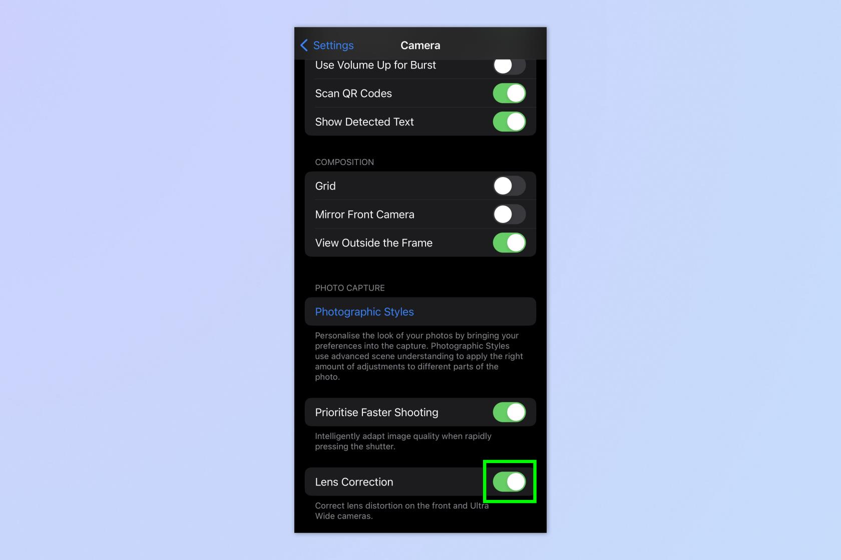 iPhoneでレンズ補正を有効にする方法