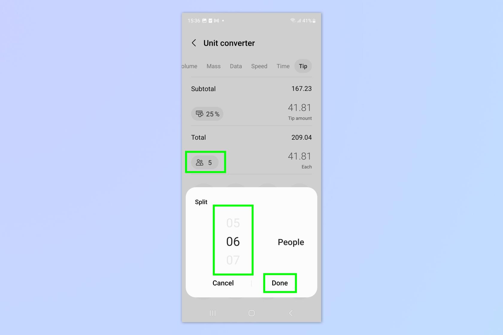 Samsung Galaxy チップ計算ツールの使用方法