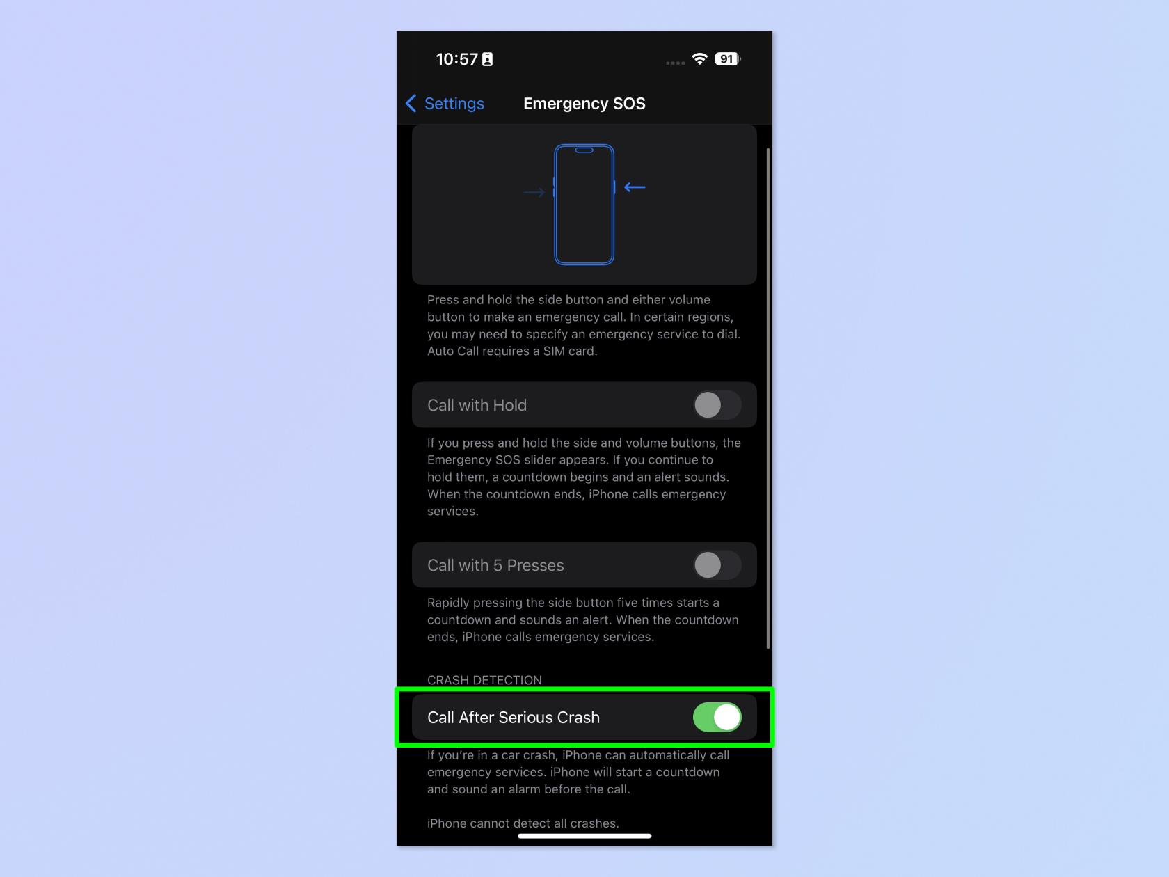 iPhone でクラッシュ検出を有効または無効にする方法