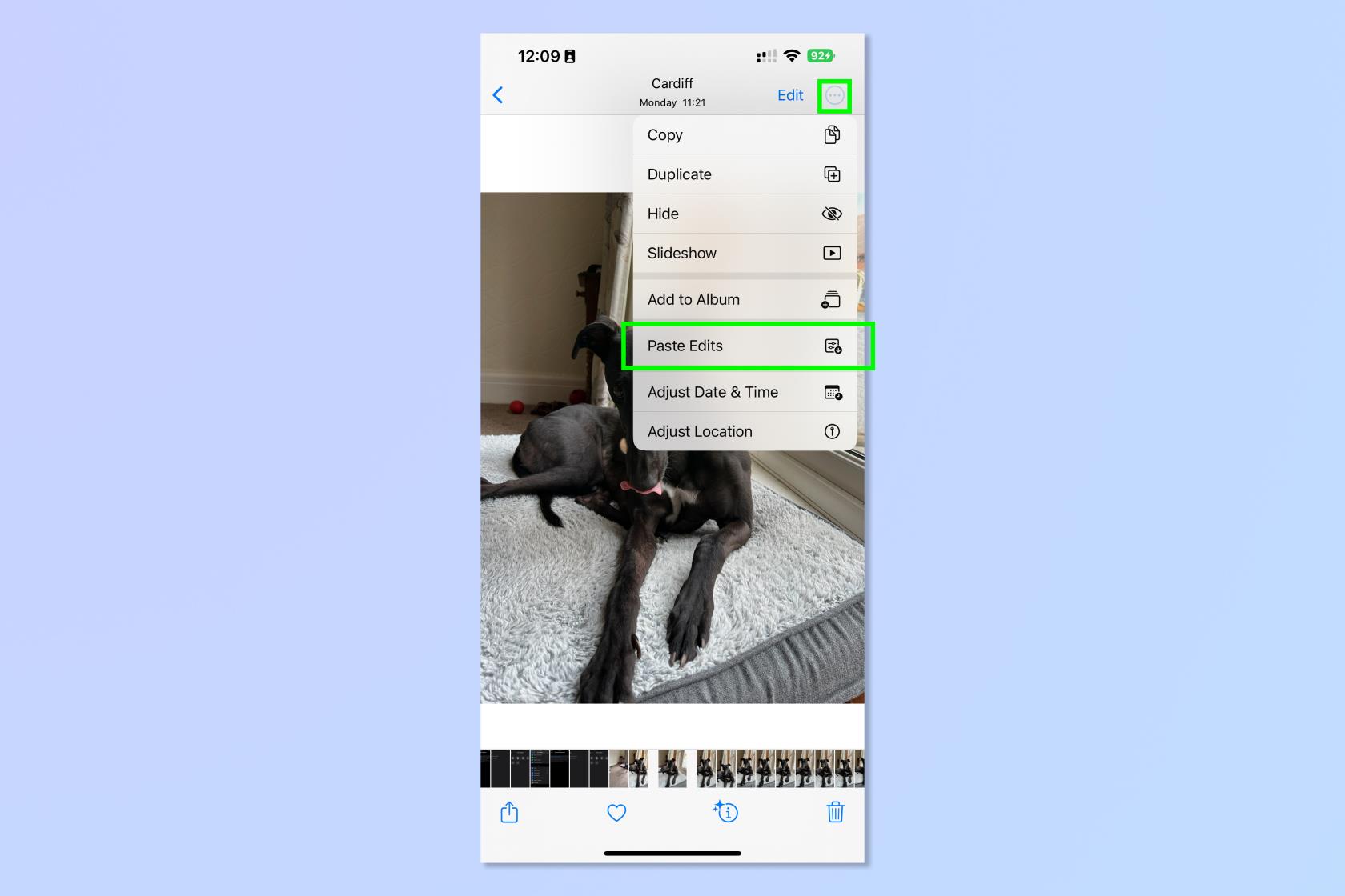 iOS 写真で編集内容をコピーして貼り付ける方法