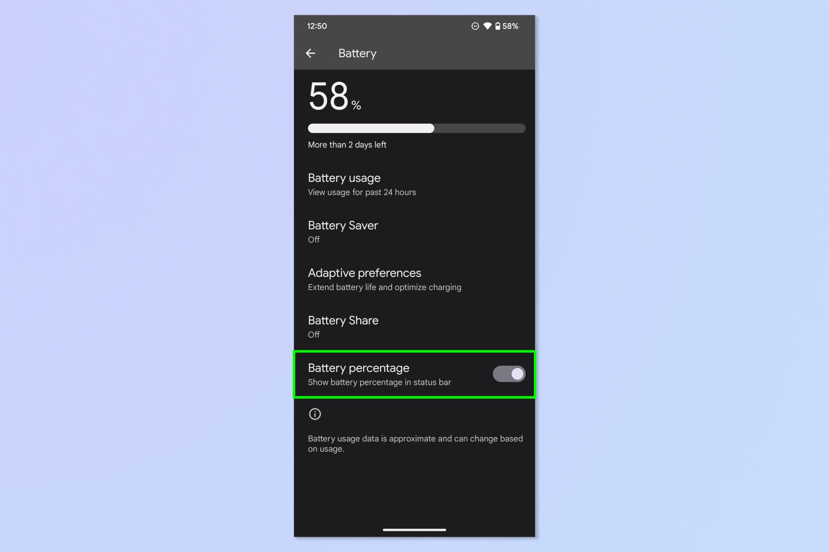 Android スマートフォンでバッテリーの割合を表示する方法