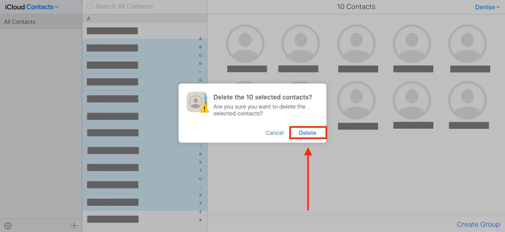 iCloudで複数の連絡先を削除する方法