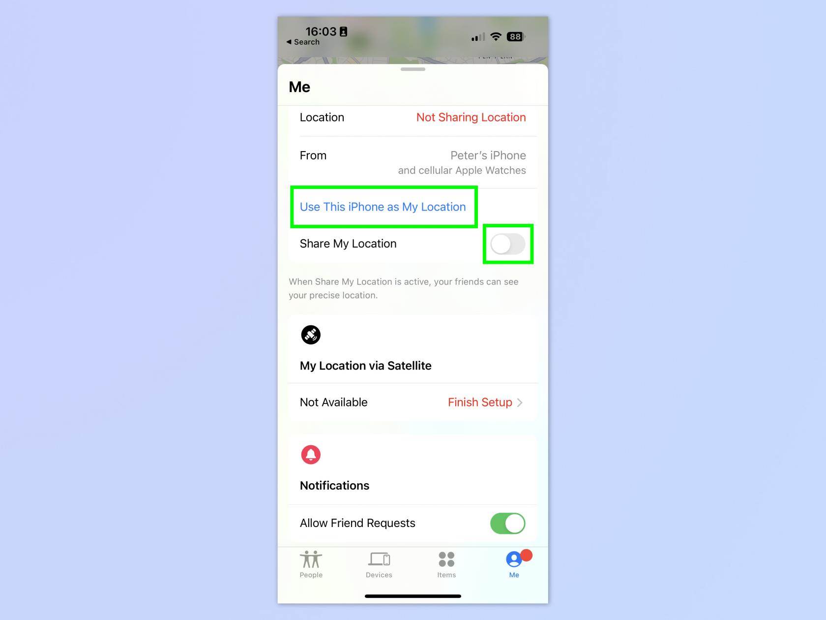 iPhoneで衛星経由で位置情報を共有する方法