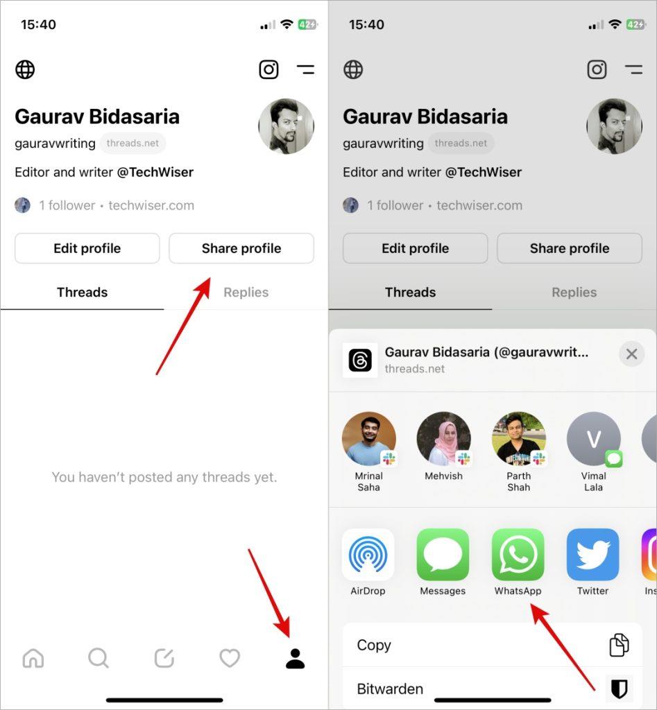 スレッドのプロフィール リンクを見つけて共有する方法