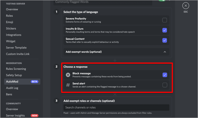 Discord でコンテンツモデレーションを設定して単語をブロックする方法
