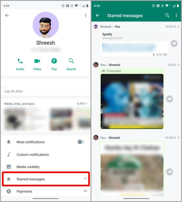 WhatsApp Web およびモバイル上のスター付きメッセージはどこにありますか