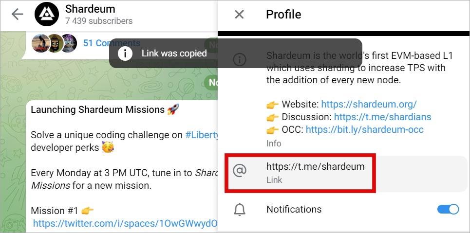 Telegram プロファイル、グループ、チャネル、メッセージ リンクをコピーする方法