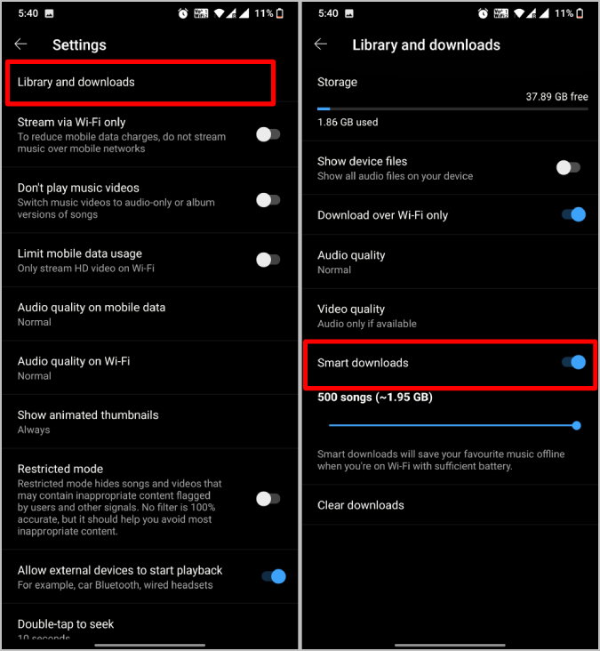 YouTube および YouTube Music でスマート ダウンロードを有効または無効にする方法