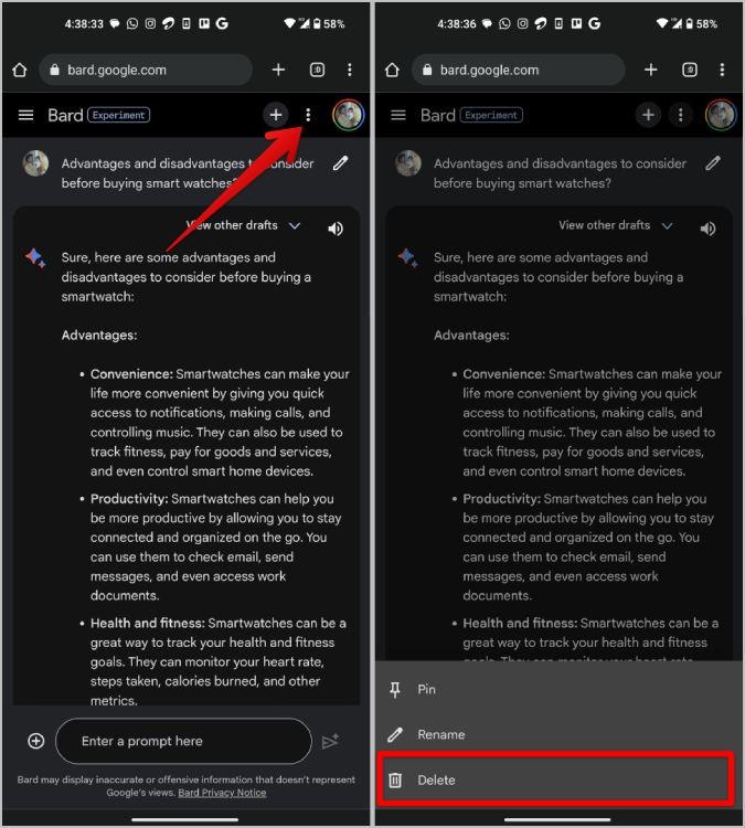 Google Bard の会話を削除する方法