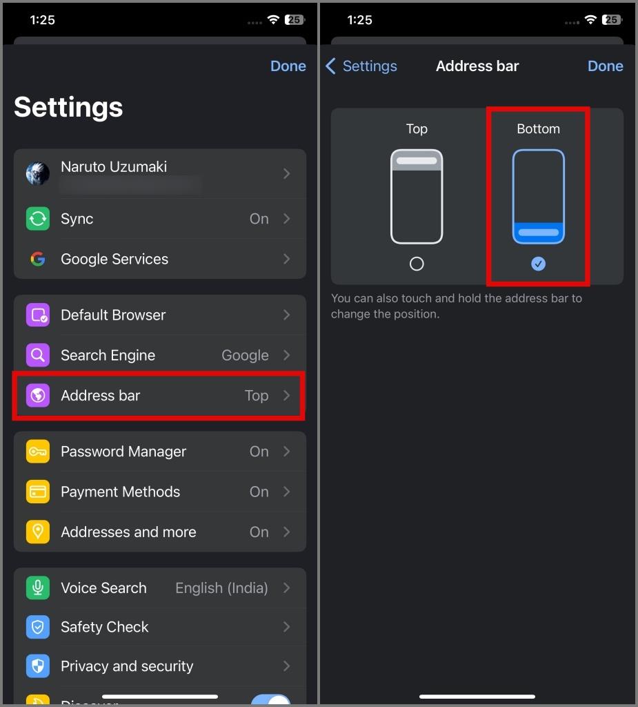 iPhoneでChromeアドレスバーを一番下に移動する2つの方法