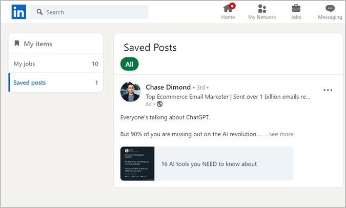 モバイルとデスクトップで LinkedIn の保存済み投稿と求人を検索する方法