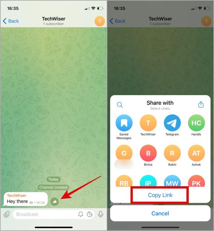 Telegram プロファイル、グループ、チャネル、メッセージ リンクをコピーする方法