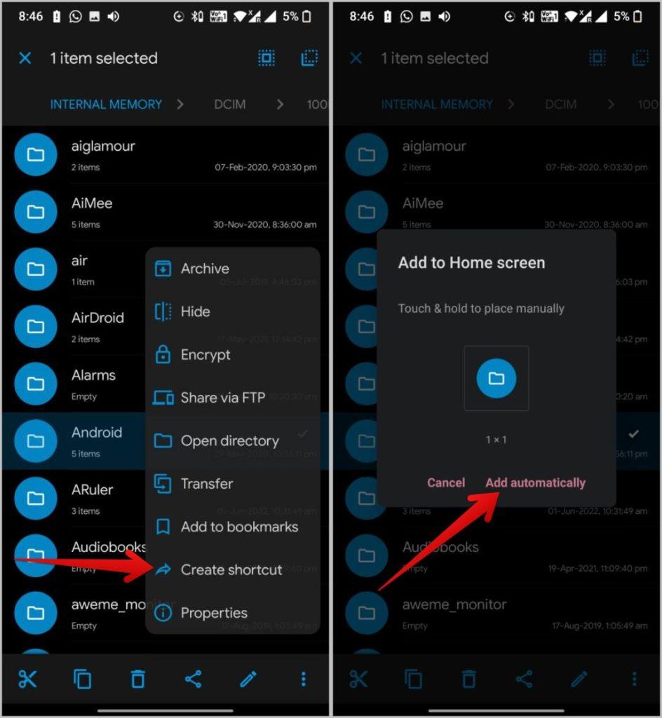 Androidのホーム画面にファイル/フォルダーのショートカットを追加する方法