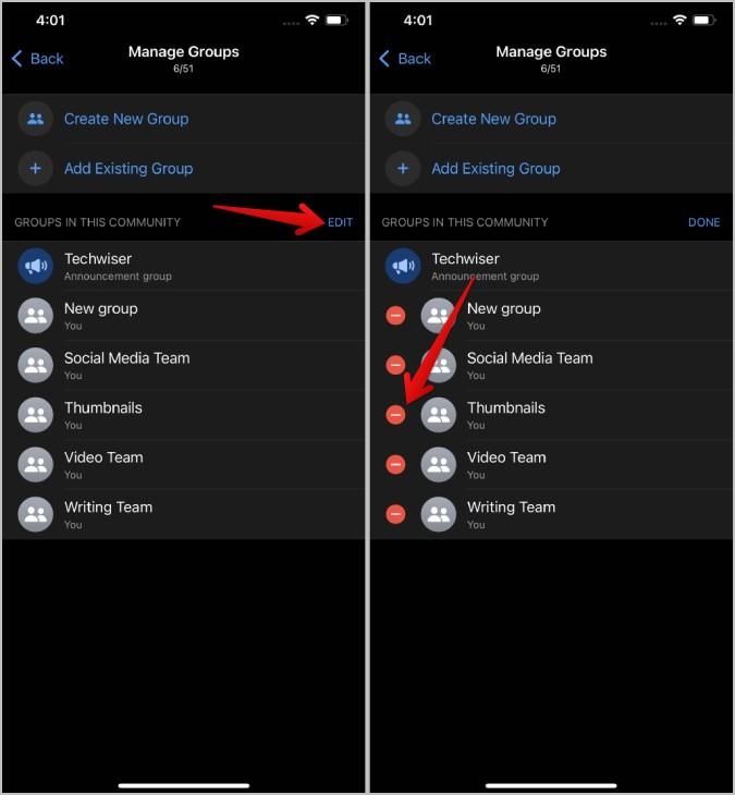 WhatsApp コミュニティにグループを追加または削除する方法