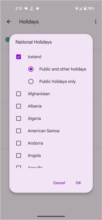 Google および Samsung カレンダーに祝日を追加/削除する方法