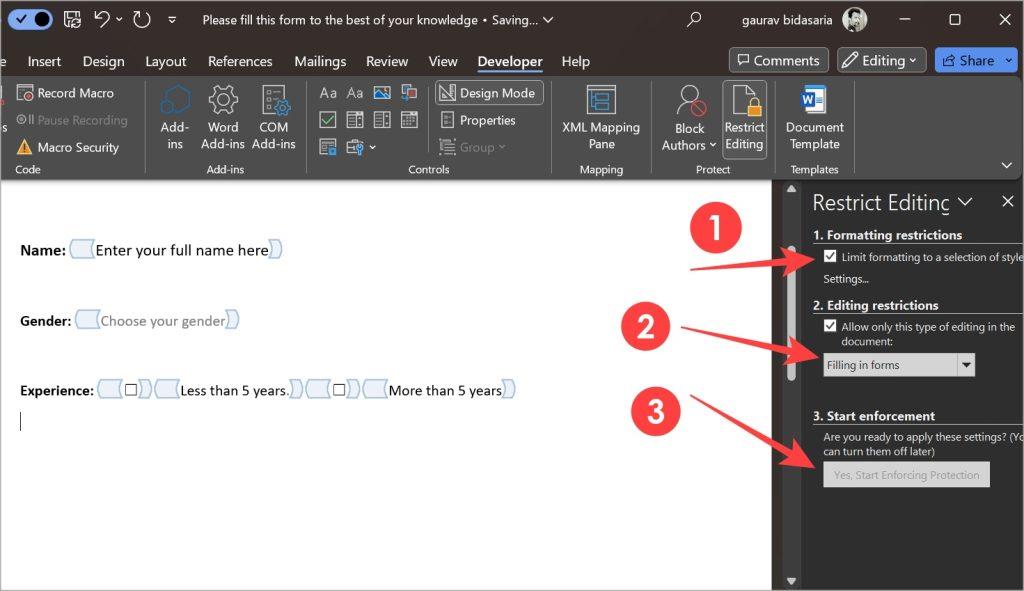 Microsoft Wordで入力可能なフォームを作成する方法