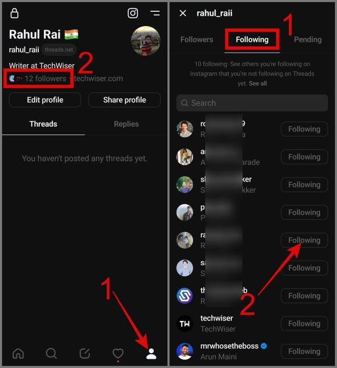 スレッド上で誰かをフォローまたはフォロー解除する方法