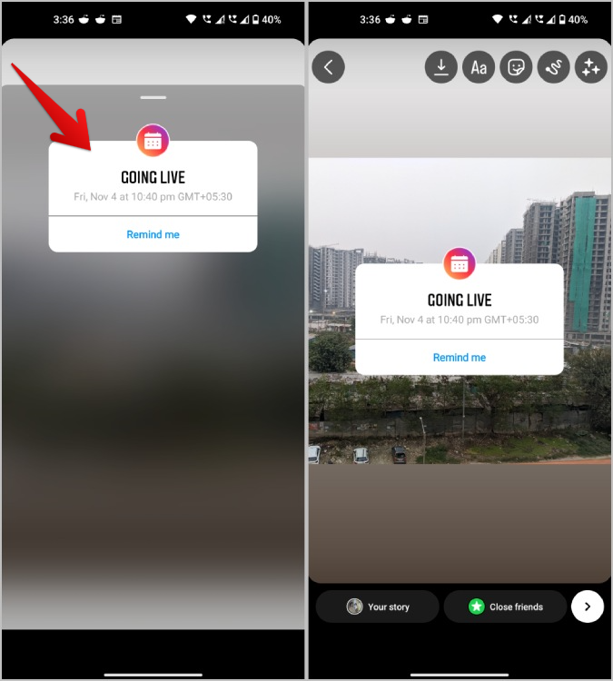Instagramの投稿やストーリーにリマインダーを追加する方法