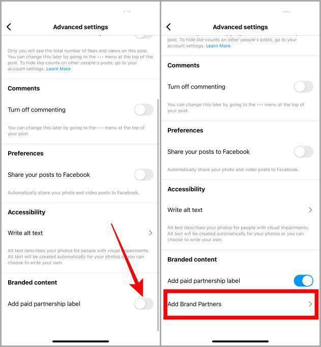 Instagramの投稿、リール、ストーリーに有料パートナーシップラベルを追加する方法