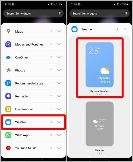 Samsung Galaxy 携帯電話のホーム画面で天気ウィジェットを管理する方法