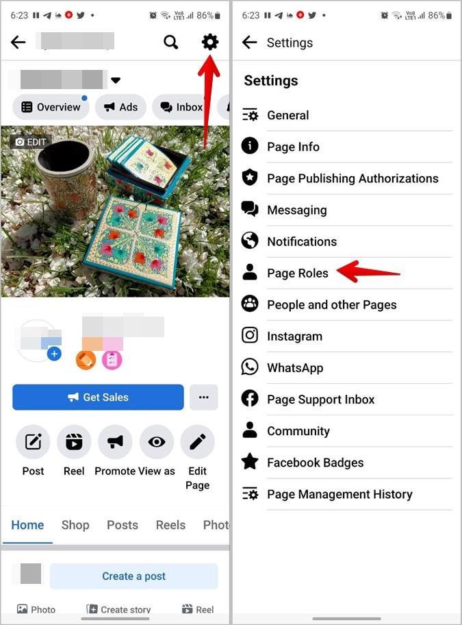 Facebook でページの役割を見つける場所