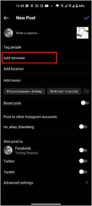 Instagramの投稿やストーリーにリマインダーを追加する方法
