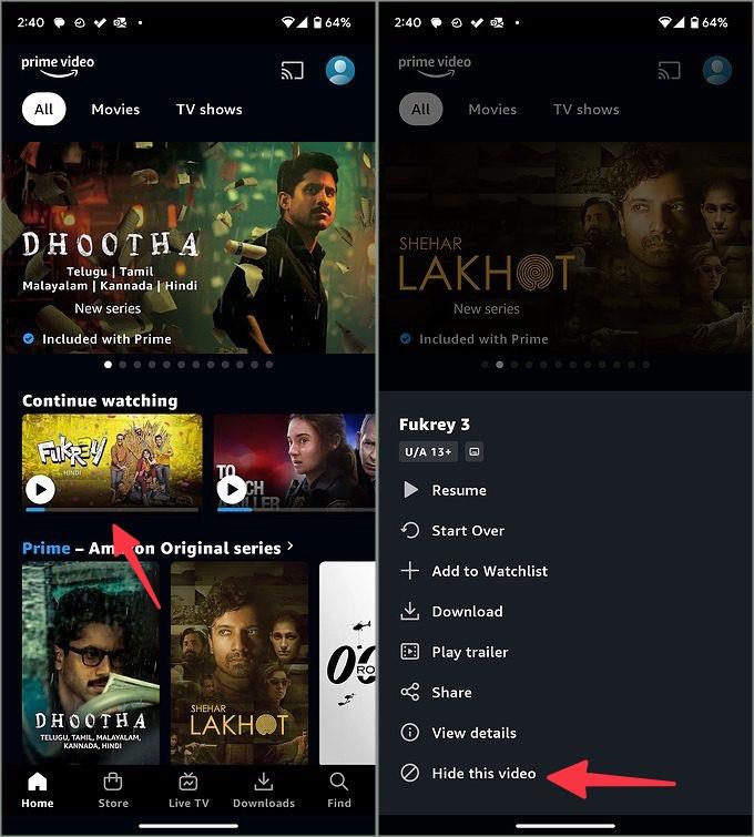 Amazon Prime Videoで「続きを見る」をクリアする方法