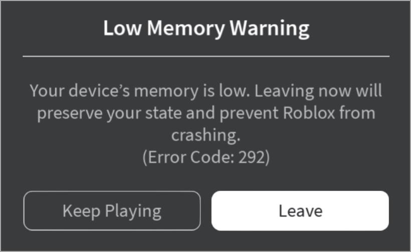 iPhone および iPad の Roblox メモリ不足警告 (エラー コード: 292) に対する 6 つの修正