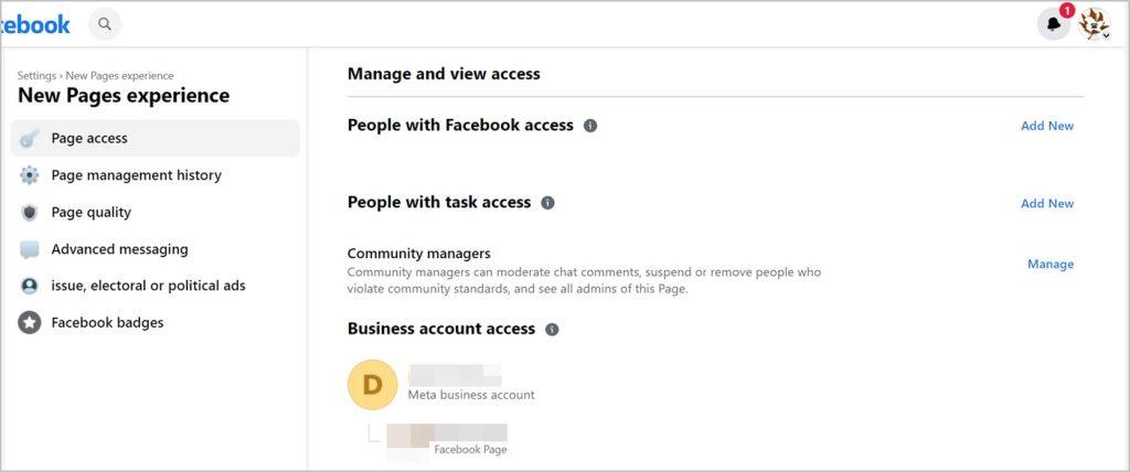 Facebook でページの役割を見つける場所