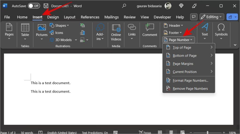 Microsoft Wordにページとページ番号を追加する方法