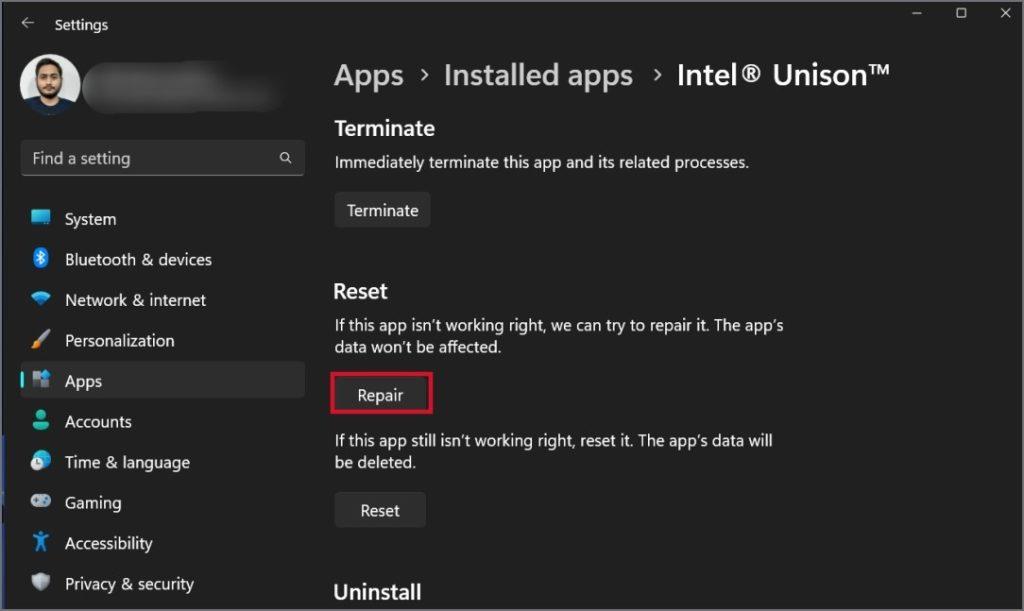 Windows 11 で携帯電話への接続時に Intel Unison がスタックする場合の 11 の修正