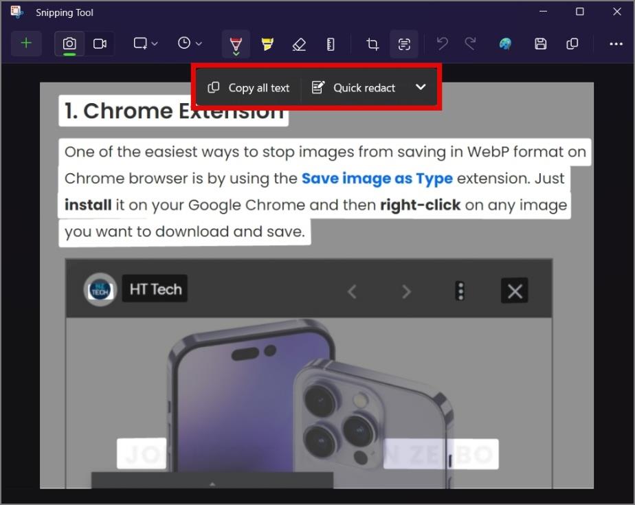 スニッピングツールを使用して画像からテキストを抽出する方法
