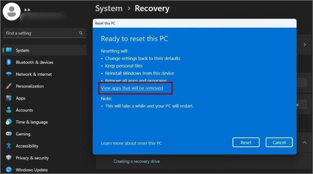 Windows 11 PC をリセットするとどうなるか