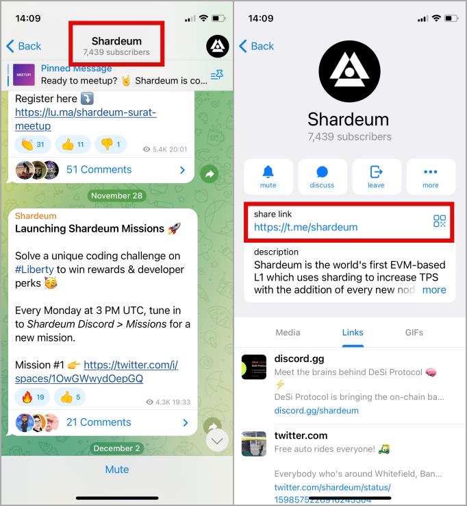 Telegram プロファイル、グループ、チャネル、メッセージ リンクをコピーする方法