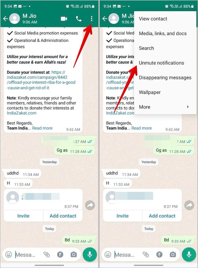 WhatsAppでチャット、ステータス、通話のミュートを解除する方法