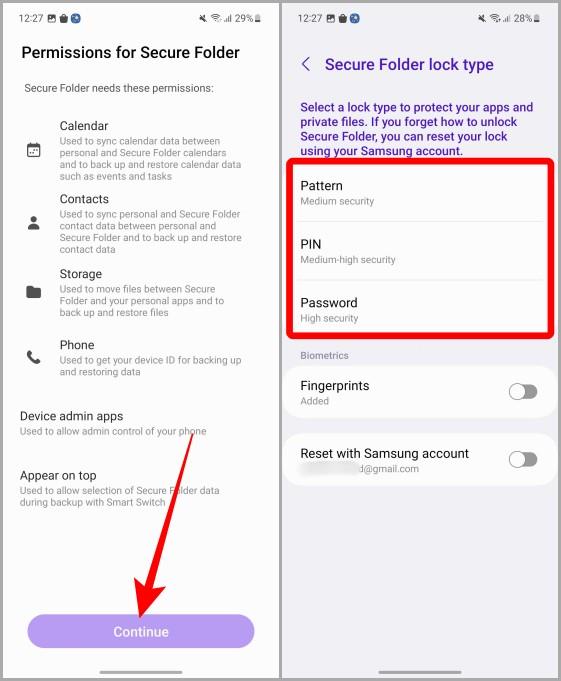 Samsung Galaxy スマートフォンで安全なフォルダーを設定する方法