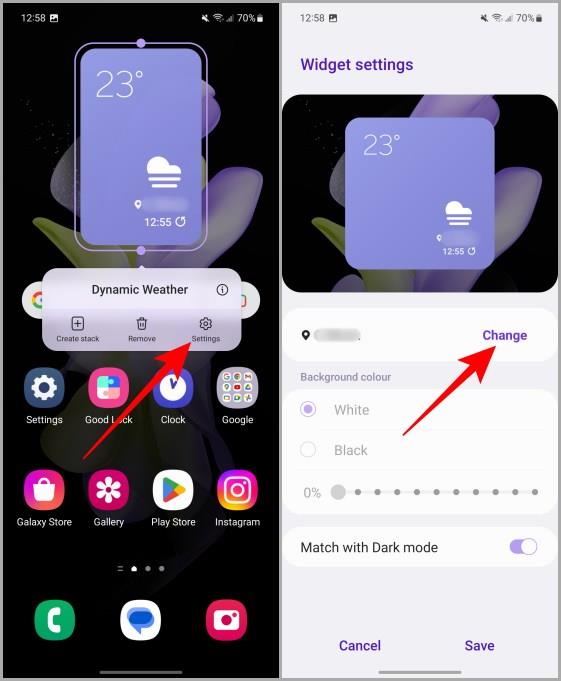 Samsung Galaxy 携帯電話のホーム画面で天気ウィジェットを管理する方法