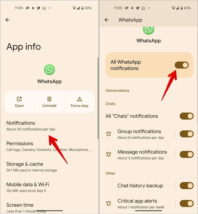 ロック画面とホーム画面で WhatsApp の通知を受け取る方法