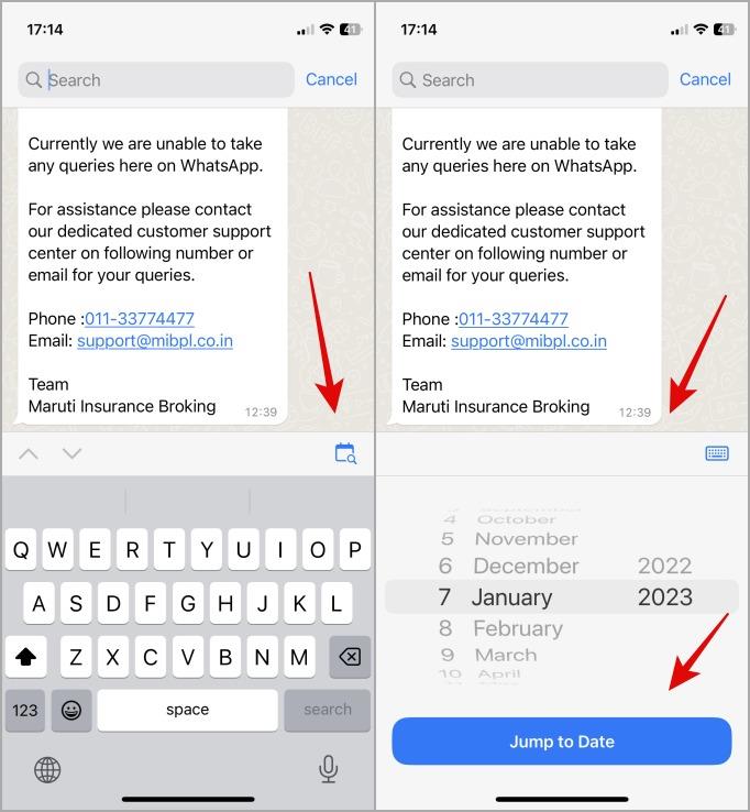 WhatsApp チャット メッセージを日付で検索する方法