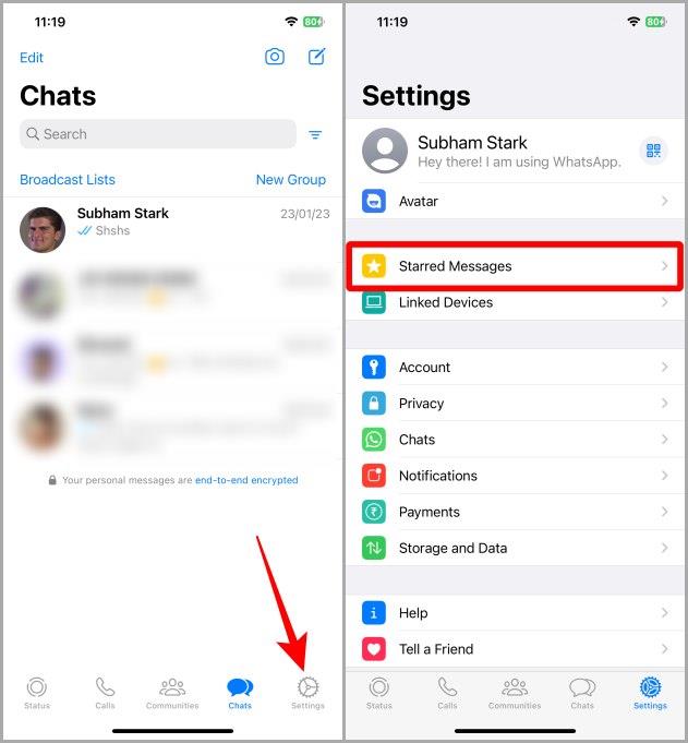 WhatsApp Web およびモバイル上のスター付きメッセージはどこにありますか