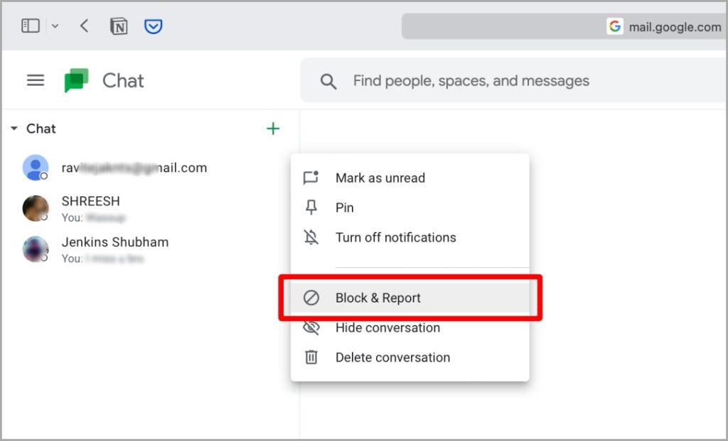 ウェブやモバイルの Google Chat で誰かをブロック、報告、ブロック解除する方法