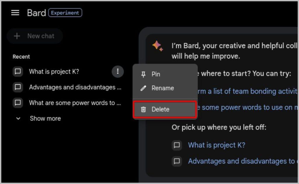 Google Bard の会話を削除する方法