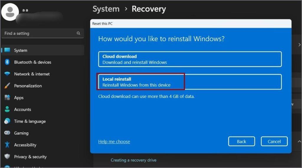 Windows 11 PC をリセットするとどうなるか