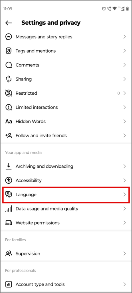 Instagramで言語を変更する方法