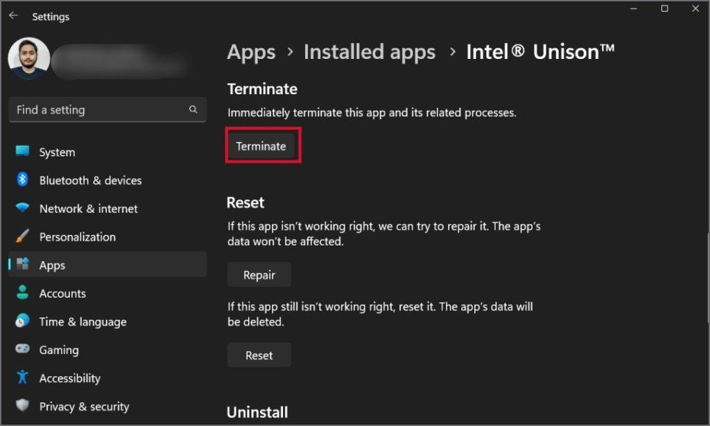 Windows 11 で携帯電話への接続時に Intel Unison がスタックする場合の 11 の修正