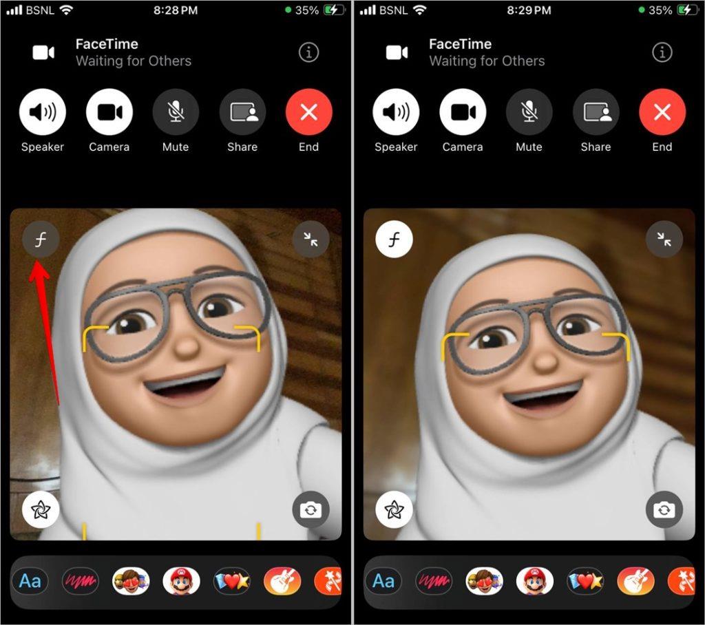 FaceTime での F およびその他の記号は何を意味しますか